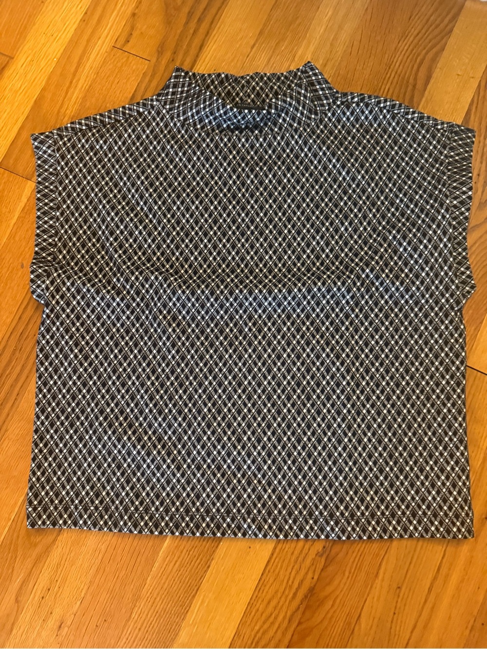 Ann Taylor Black White Plaid Mock Neck Top Size M NWT